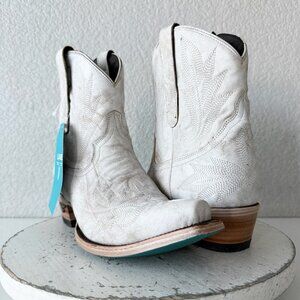 Lane LEXINGTON Women Cowboy Bootie 9 White Leather Western Cowgirl Short Boots